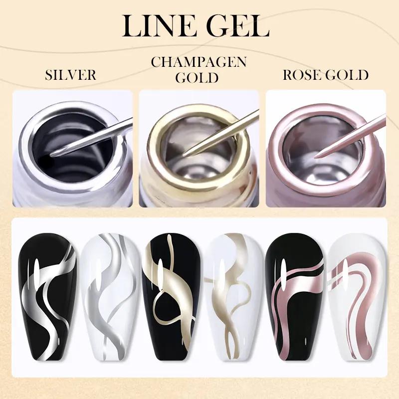 LIToxic-Verhéritage à Ongles D.lique CircTE, Gel à Rayures, Or, Argent, Style Français, Super Lumine