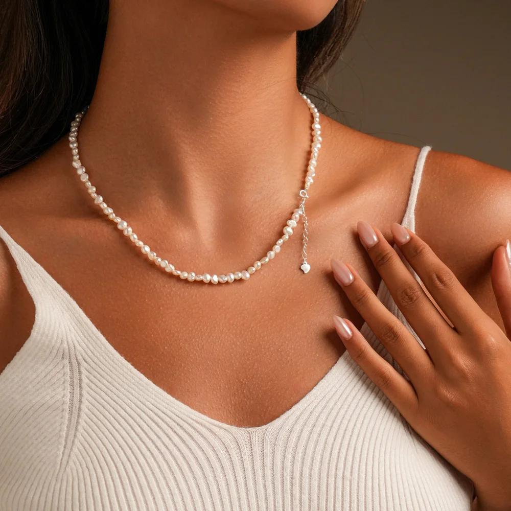 Colliers de perles d'eau douce baroques de 4-5 mm avec chaîne d'extension de 5 cm en argent sterling