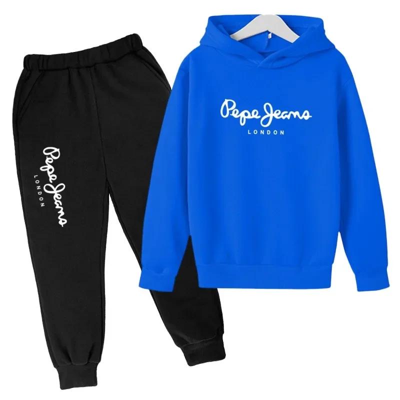 Sweat à capuche + pantalon pour loisirs, 2 pièces, lettres imprimées, survêtements pour garçons et f