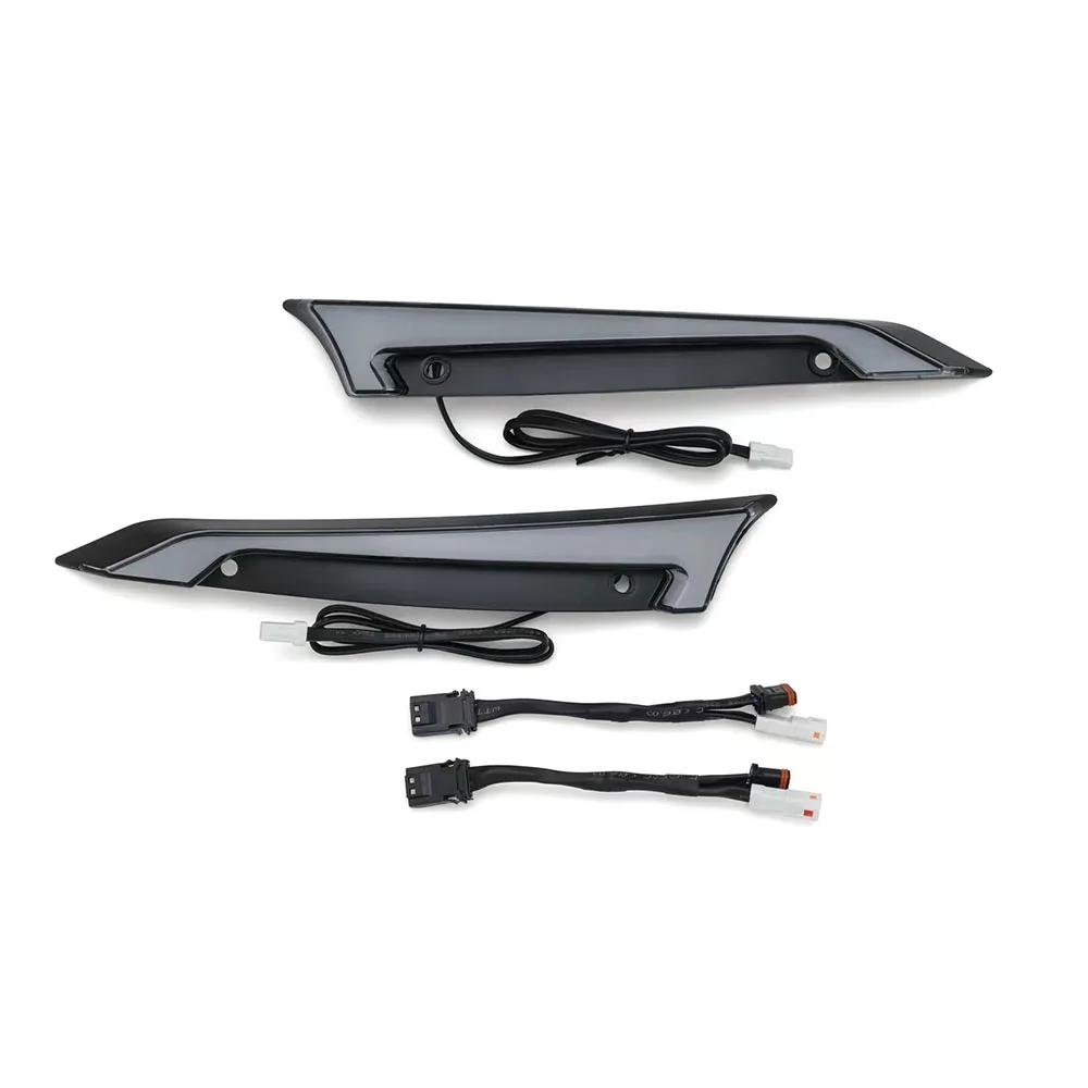 Lampes décoratives de pare-brise de traceur chromé/noir de moto, feux de jour et clignotants pour Ha