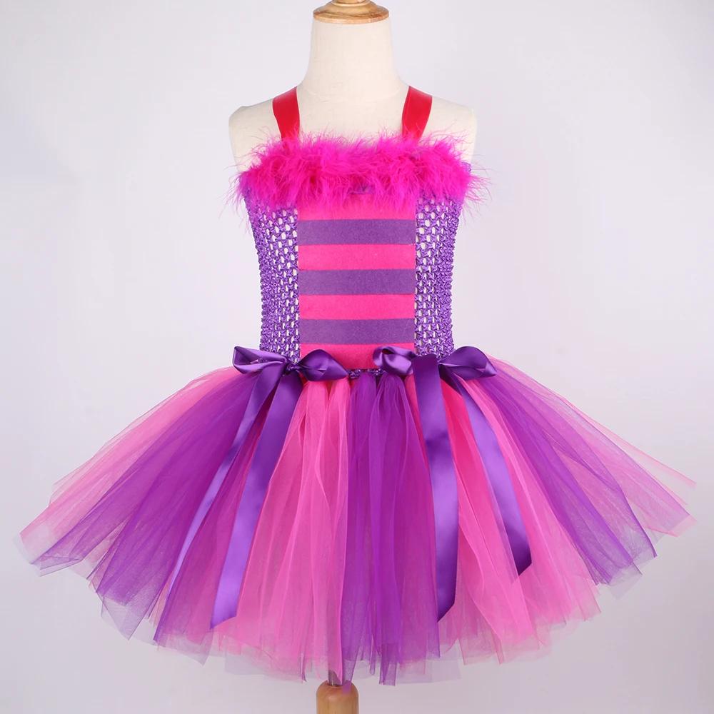 Filles Cheshire chat Costume enfants pays des merveilles dessin animé magique rayé chat Tutu robe fi