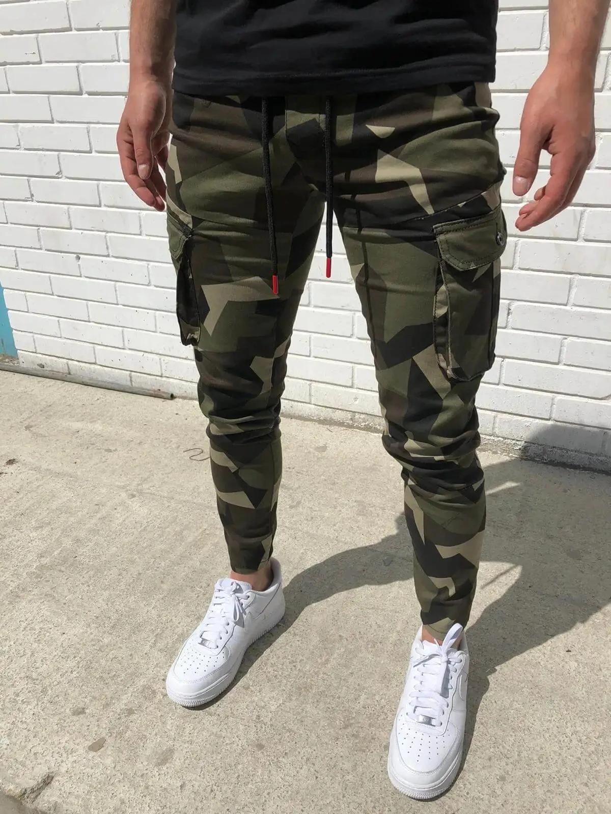 Pantalon de survêtement à séchage rapide pour hommes, pantalon de sport camouflage, slim, élastique,