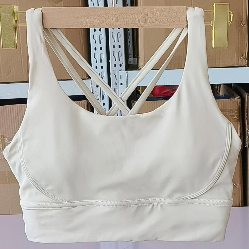 Soutien-gorge de sport en forme de U pour femme, couleur unie, dos croisé, fitness, exercice, yoga,