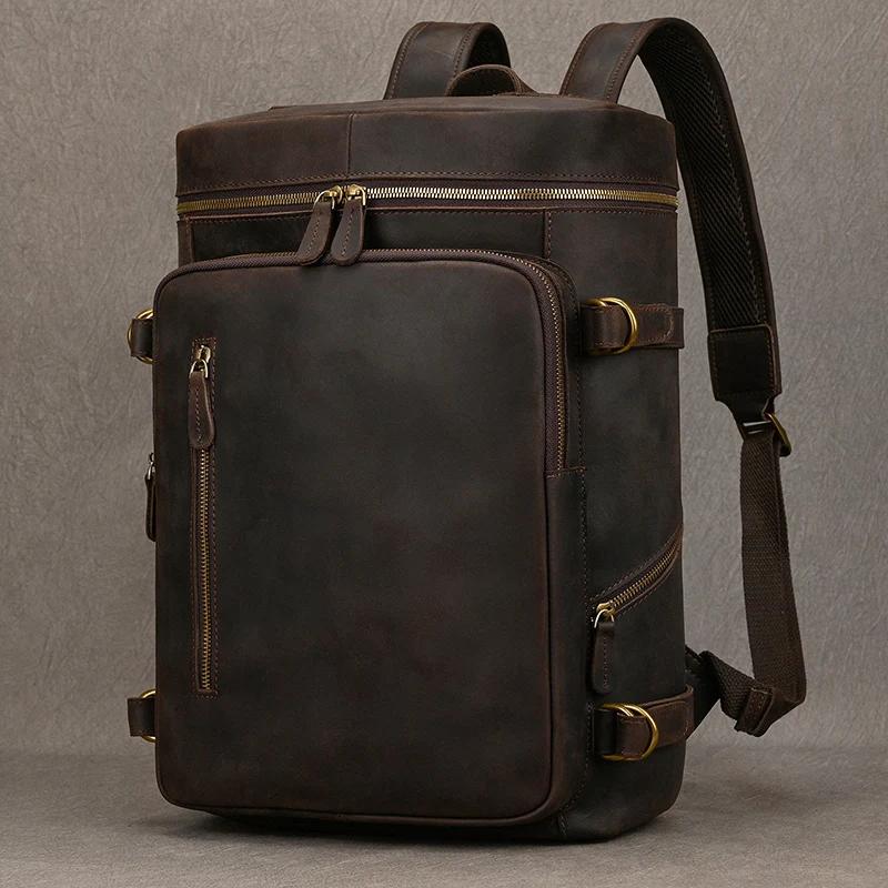 Sac à dos vintage en cuir véritable pour hommes, sac de voyage de grande capacité, sac d'école en cu