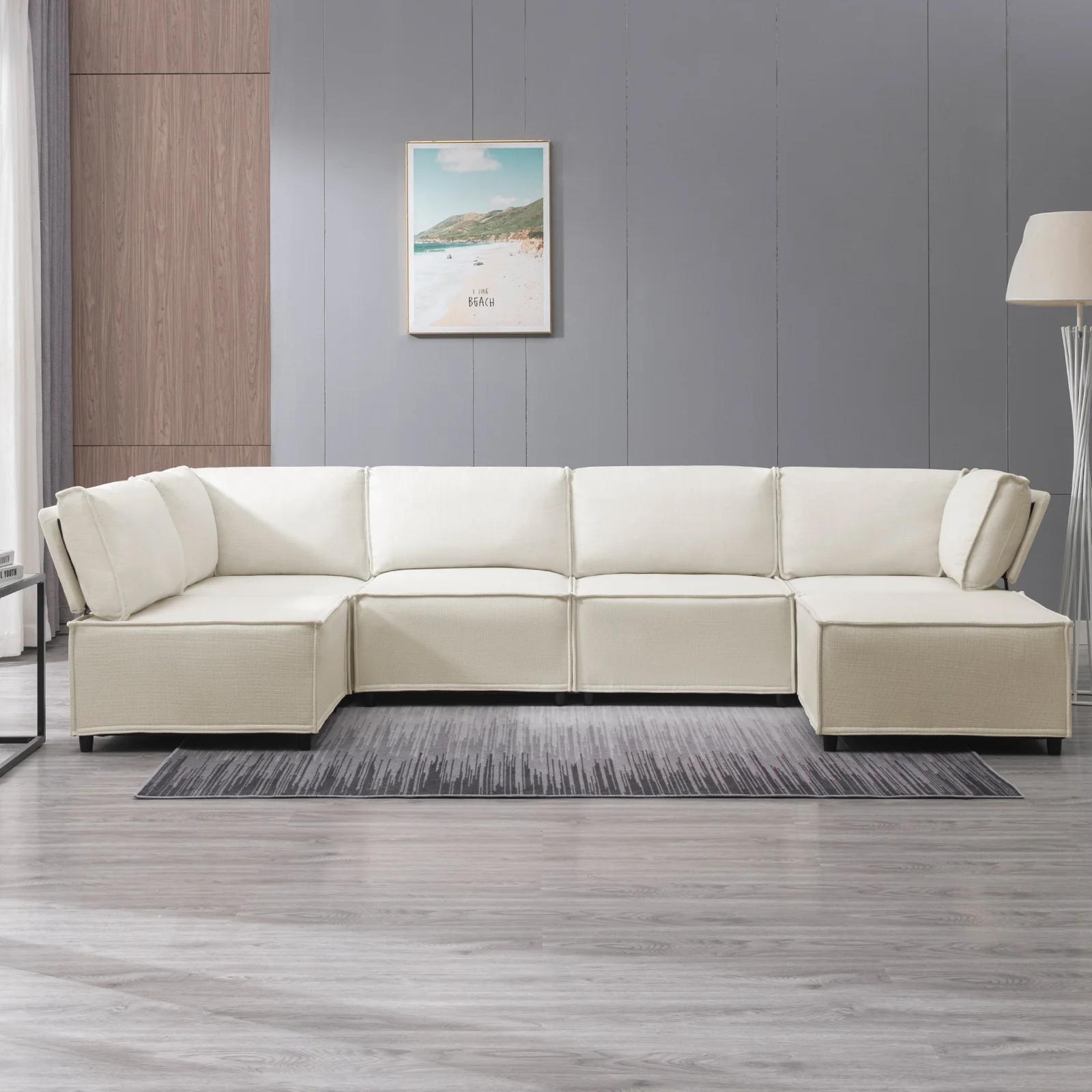 HORGgland-Canapé sectionnel modulaire en forme de U, canapé convertible aéré, pouf réversible, 6 pla