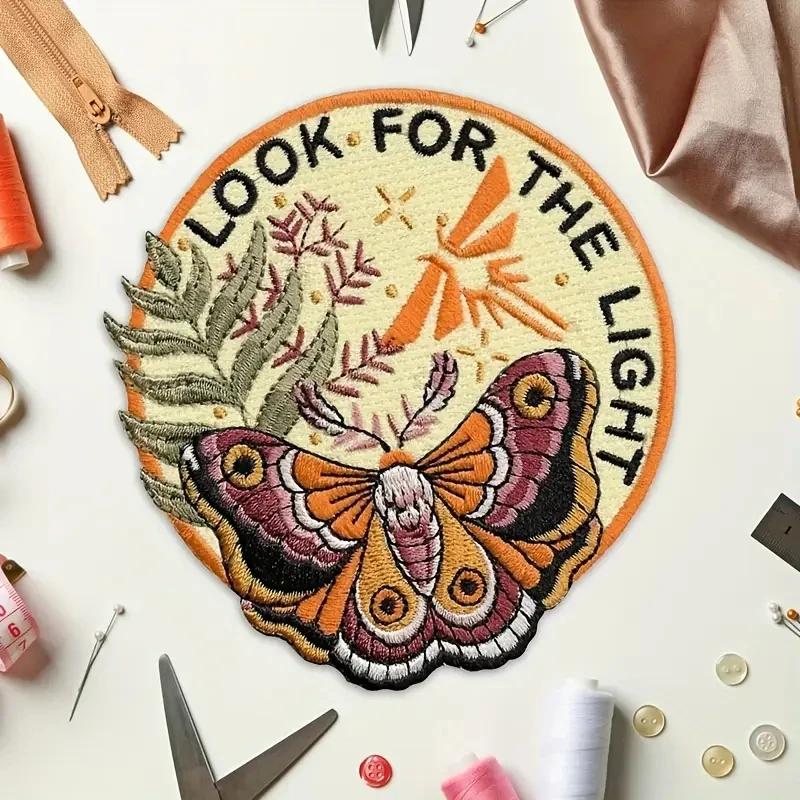 Patch brodé Look For Light Moth, 1 pièce, Badge d'inspiration d'animaux naturels, cadeau à repasser