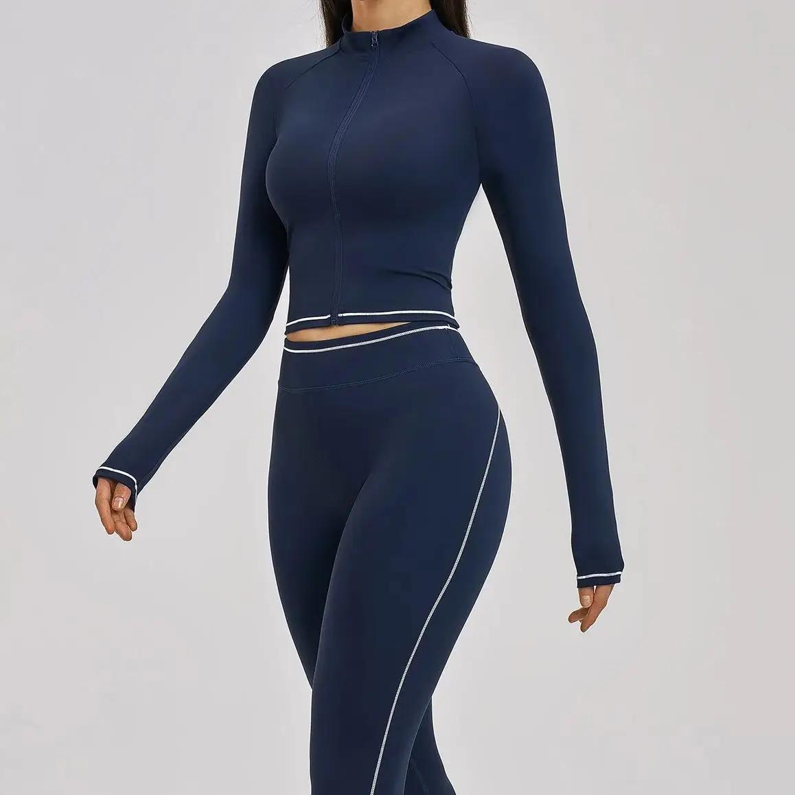 Ensemble deux pièces Ningyu pour femmes, veste de sport coupe-vent haut de gamme à col montant, legg