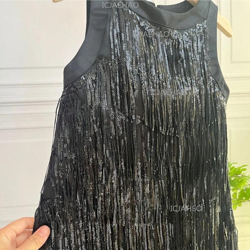 Nouvelle Robe Sans Manches à Paillettes et Franges pour Filles 2026 – Tenue de Cérémonie Scintillant