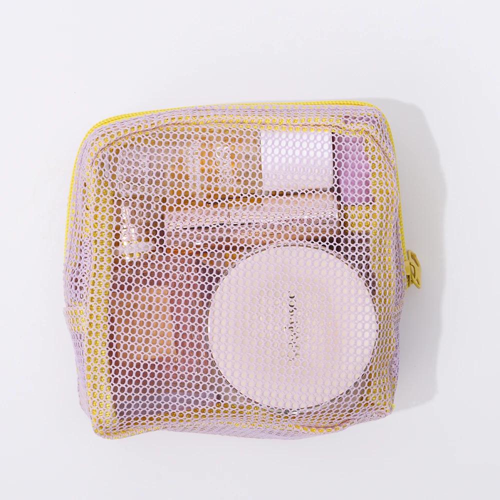 Sac de rangement couleur Dopamine, grande capacité, sac à cosmétiques en maille couleur bonbon, trou