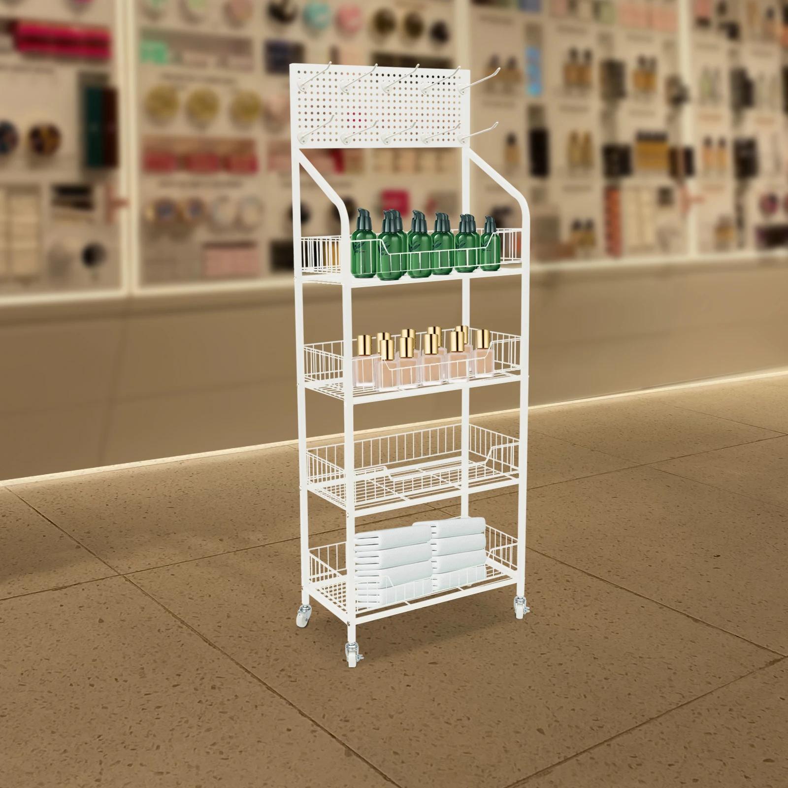 Présentoir de vente au détail T1, support de collation, présentoir de bonbons, panier blanc, chariot