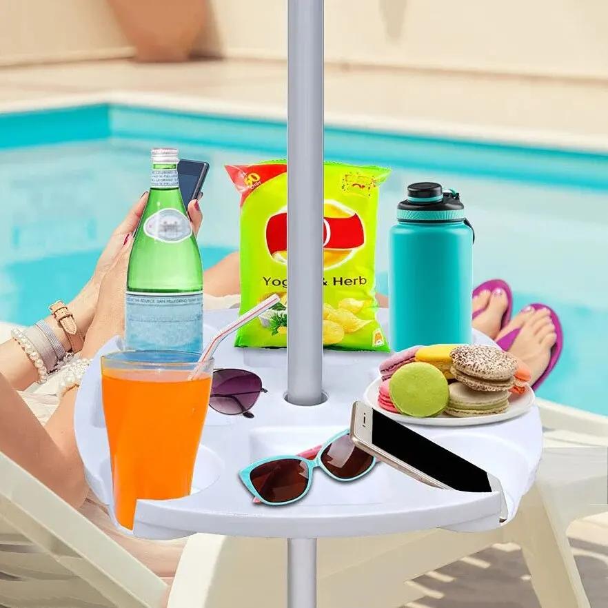 CYBeach Plateau parapluie parapluie, avec 4 porte-gobelets et 4 grilles de collation, adapté aux pla