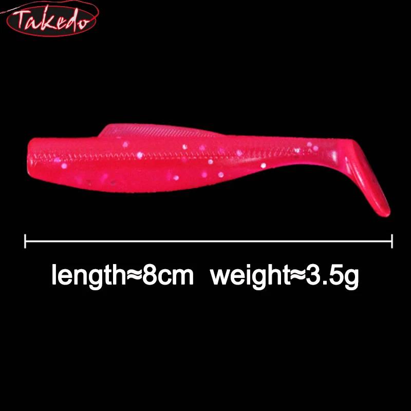 TAKEDO 6PCS/BAG 8CM 3.5G Leurre souple flottant en TPR, type insecte, avec queue en T, pour la pêche
