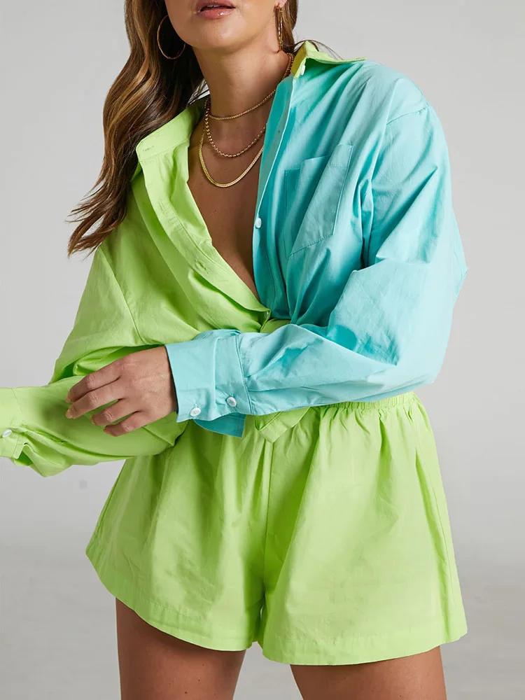 Survêtements en coton pour femmes, chemise avec mini short, ensembles 2 pièces, vêtements de mode, t