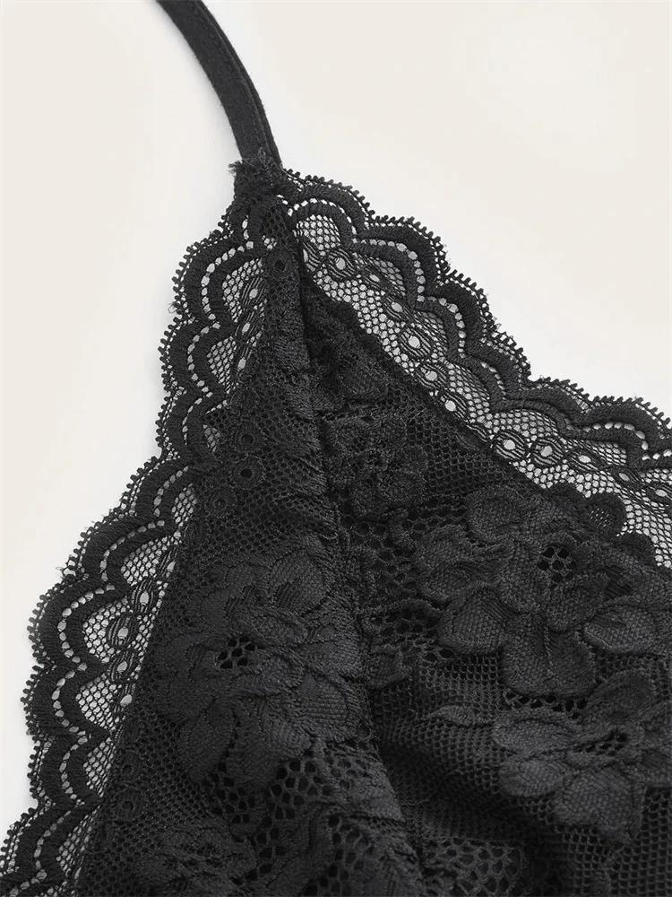 Goth Grunge Punk noir dentelle Patchwork haut à licou femmes été solide froncé dos nu sans manches d