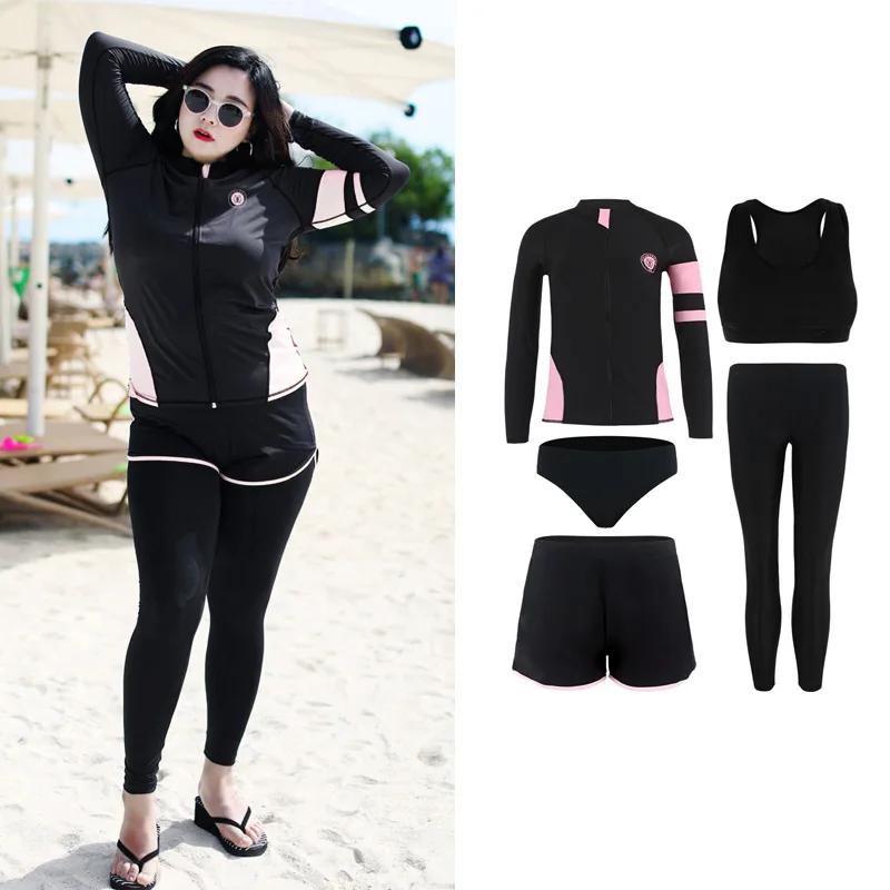 Maillot de bain cinq pièces pour femmes, grande taille, manches longues, Protection solaire, chemise