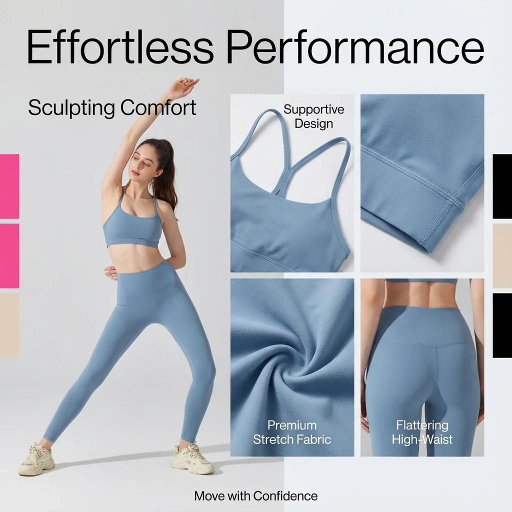 Ensemble de sport assorti pour femmes - Soutien-gorge et leggings taille haute pour yoga course fitness