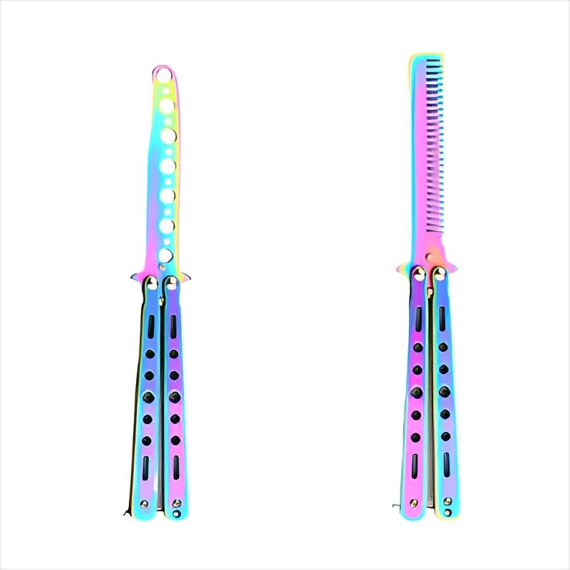 Peigne couteau papillon pliable en acier inoxydable, entraînement pratique, barbe, moustache, outil