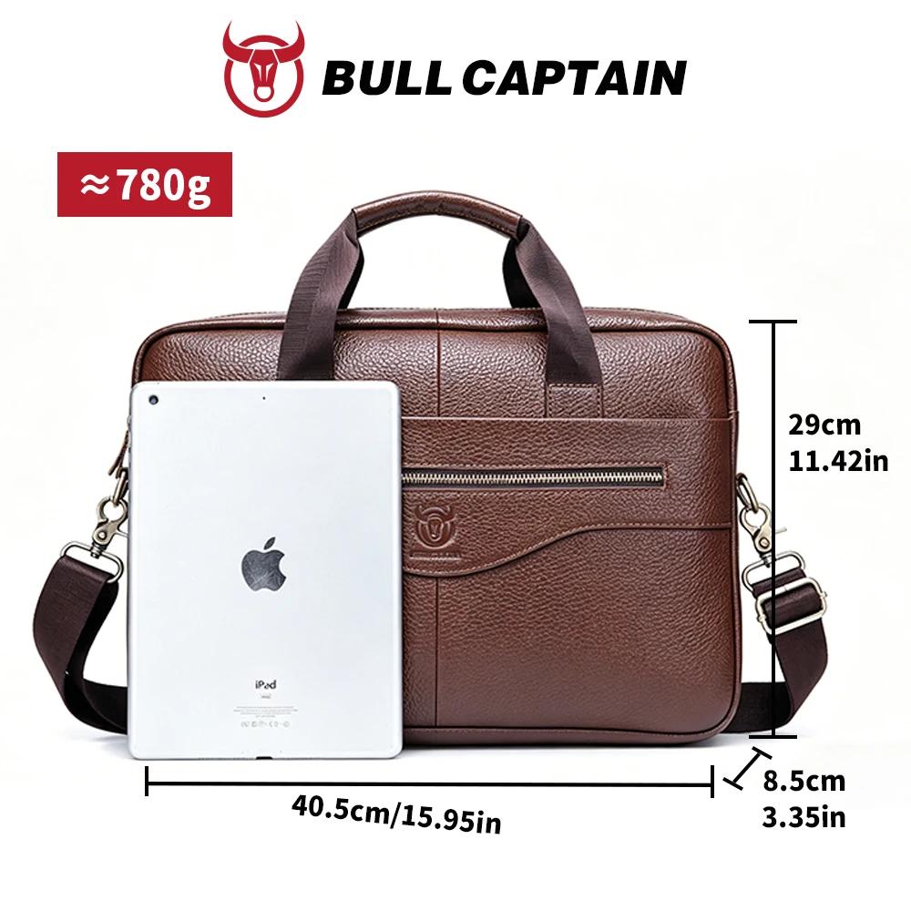 BULLCAPTAIN Sac à main en cuir véritable pour homme, sacoche de bureau portable pour ordinateur port