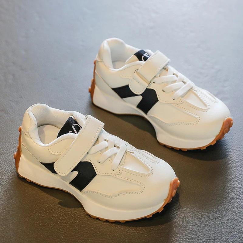 Chaussures de tennis plates en cuir PU pour enfants, baskets pour tout-petits, chaussures respirante