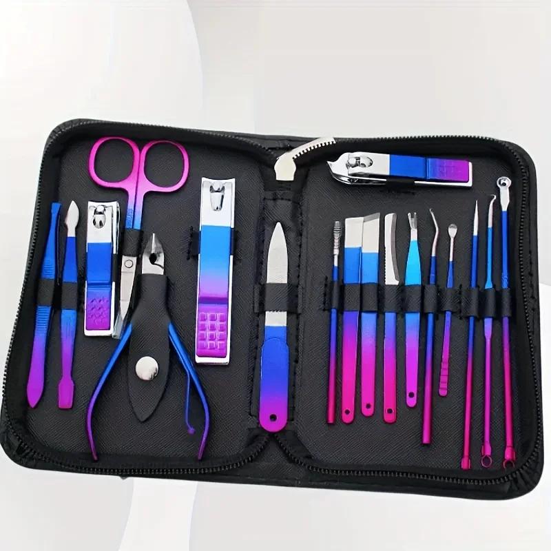 Kit de manucure et pédicure professionnel en acier inoxydable, soin des ongles de précision avec étu