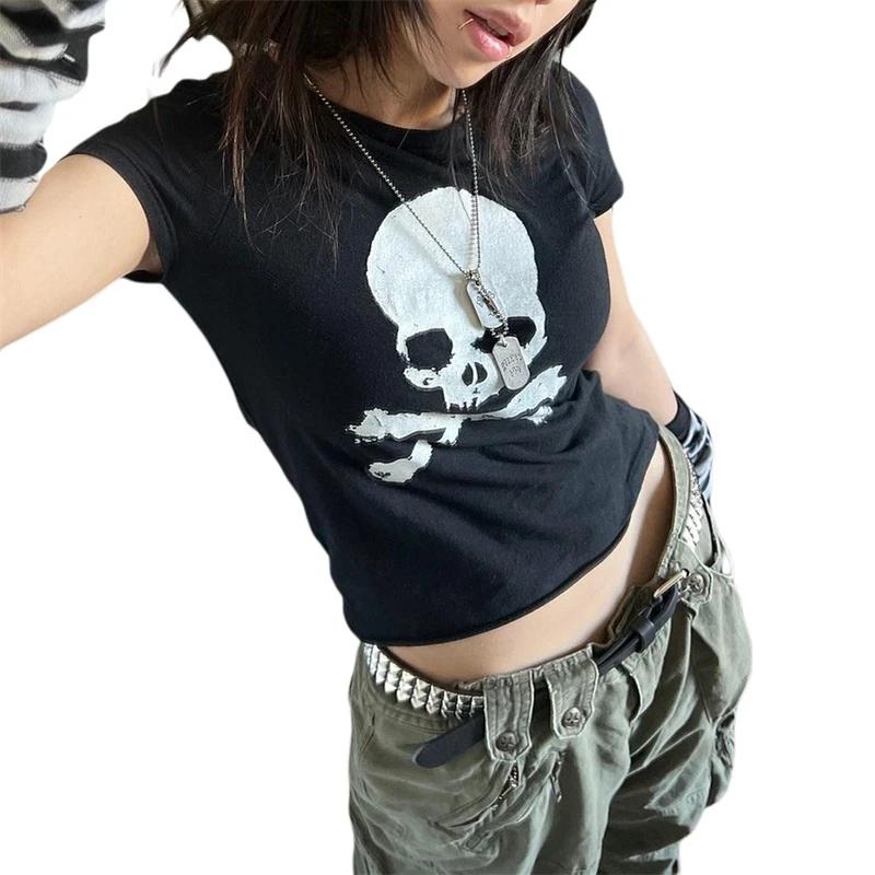 T-Shirt manches courtes pour femmes, Streetwear, estival et décontracté, Vintage, Grunge, Y2k, Slim,