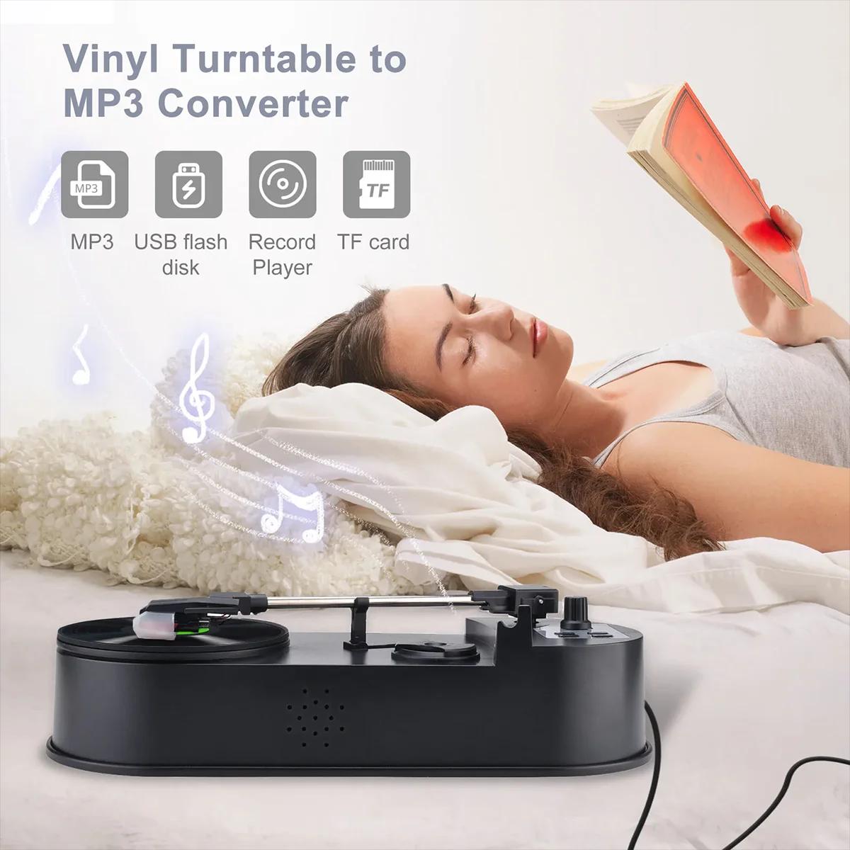 Phonographe Portable 33/45 tr/min, lecteur de platine, convertisseur pour enregistrements de musique