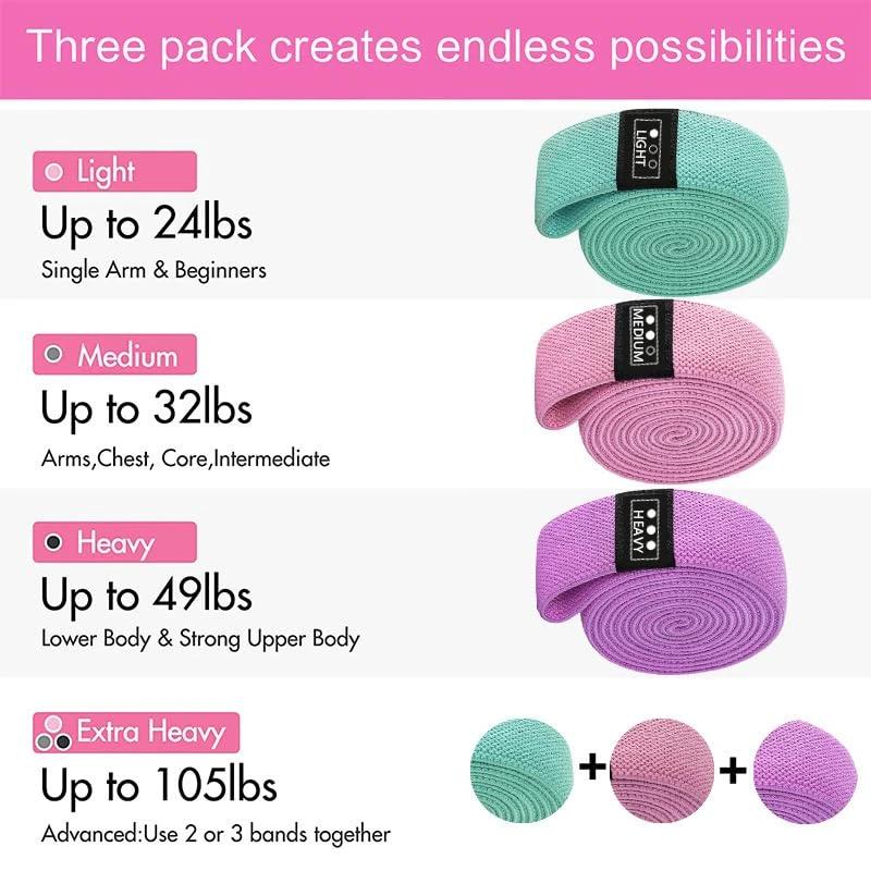 Lot de 3 bandes longues en tissu pour le travail - Accessoires d'exercice fitness gym entraînement musculaire