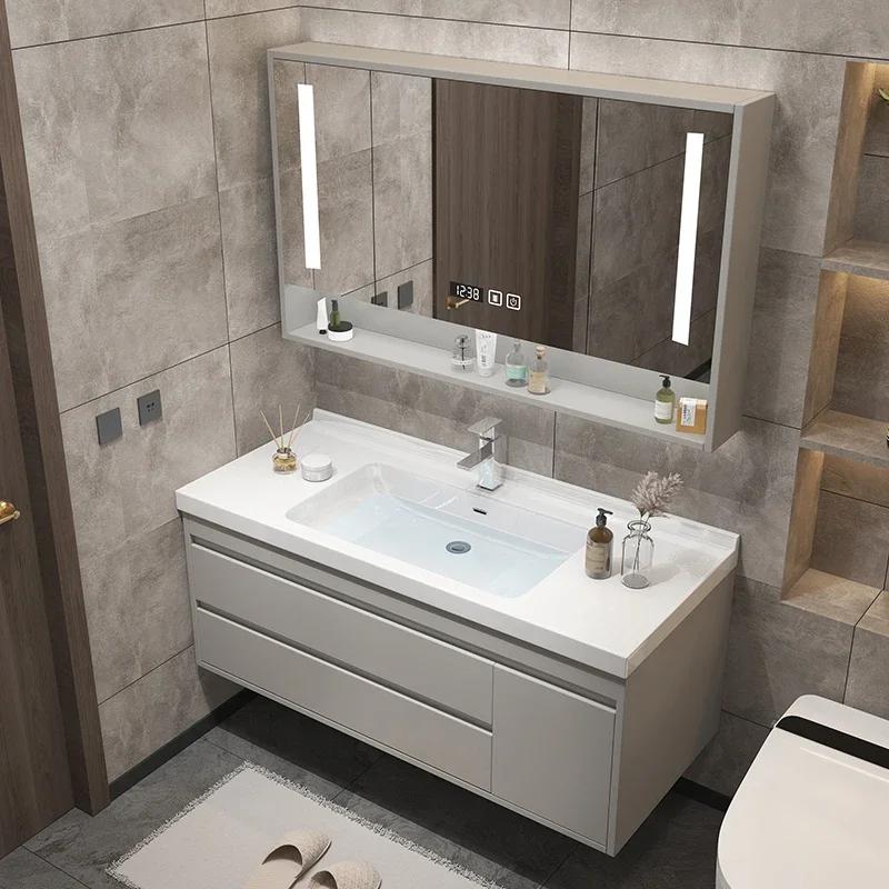 Lavabo rangement salle de bain armoire cuisine Mdf en bois miroirs fermés toilette évier multifoncti