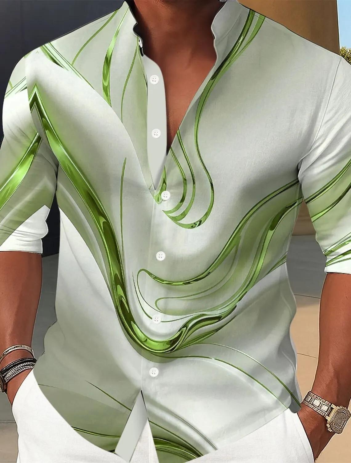 Chemise d'art liquide abstrait en marbre pour hommes, chemise boutonnée à col rabattu, manches longu