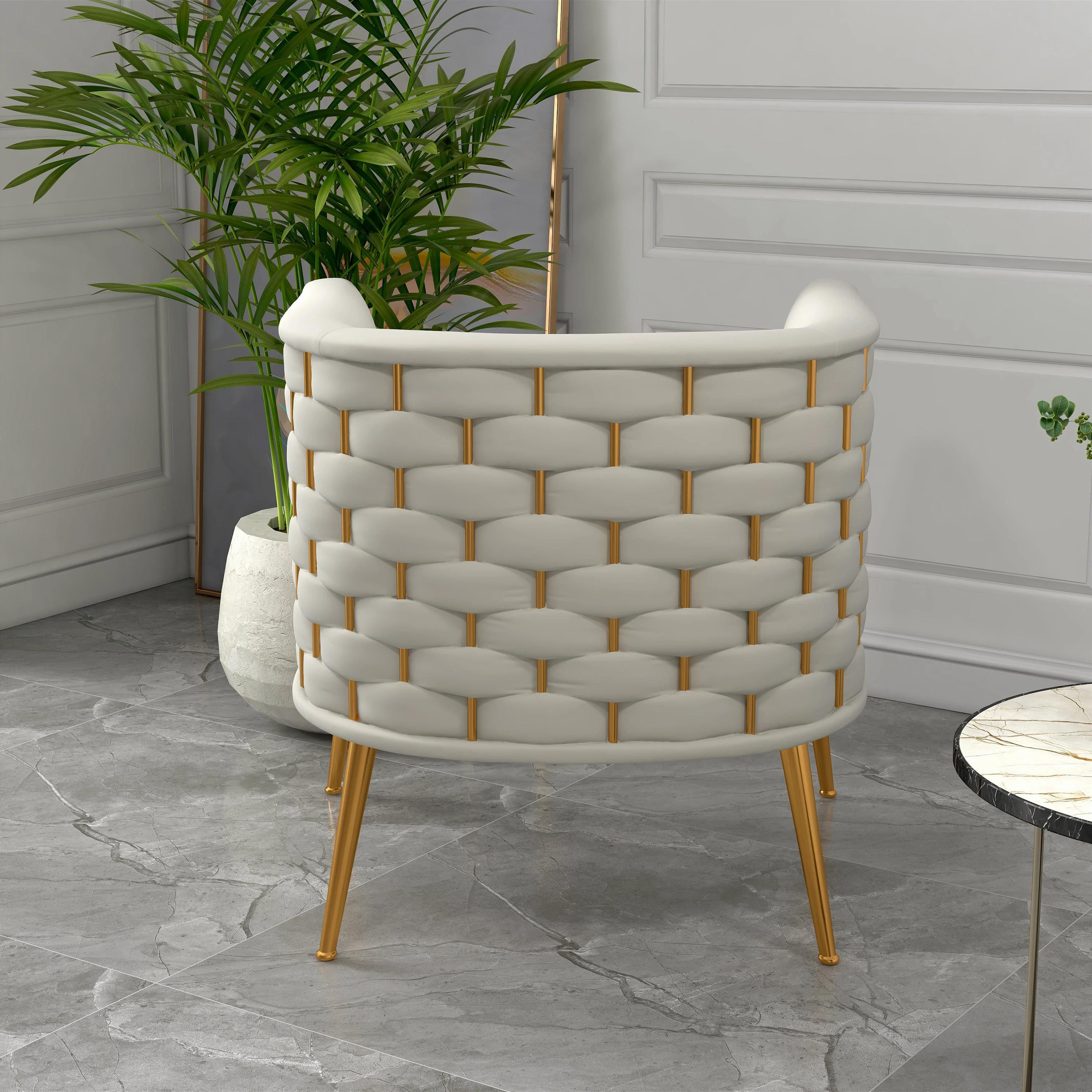 SEYNAR-Chaise d'appoint ronde en velours pour salon, ensemble de 2, sofa ou baril beige clouté, styl