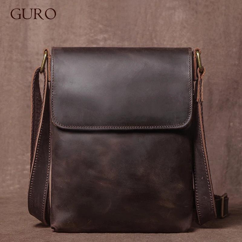 GURO-Sac à Bandoulière en Cuir group pour Homme, Haute Qualité, Élingue, Cheval, Peau de Vache, Mess