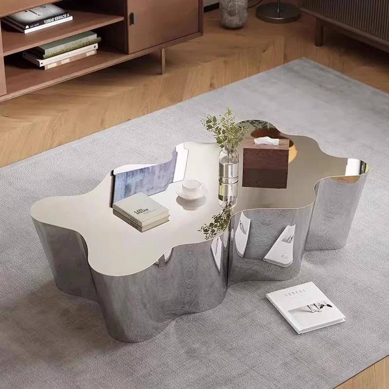 Table basse de luxe en métal, décoration de salon, Table d'appoint design mobile sur pied, meubles d