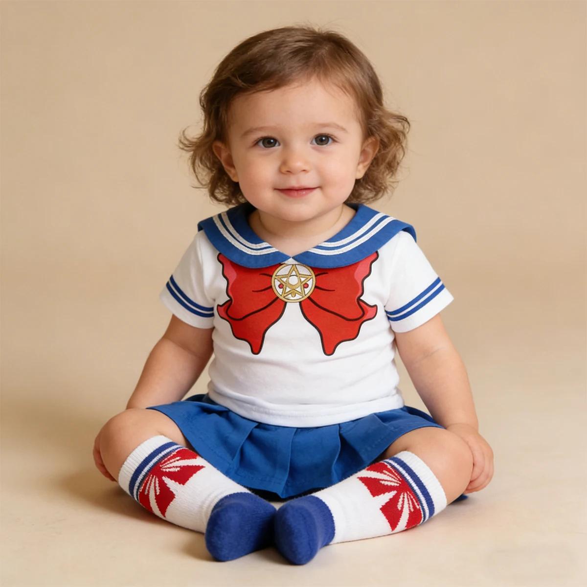 Barboteuse à manches courtes Sailor Moon pour bébé fille, costume de batterie pour nouveau-né, tenue