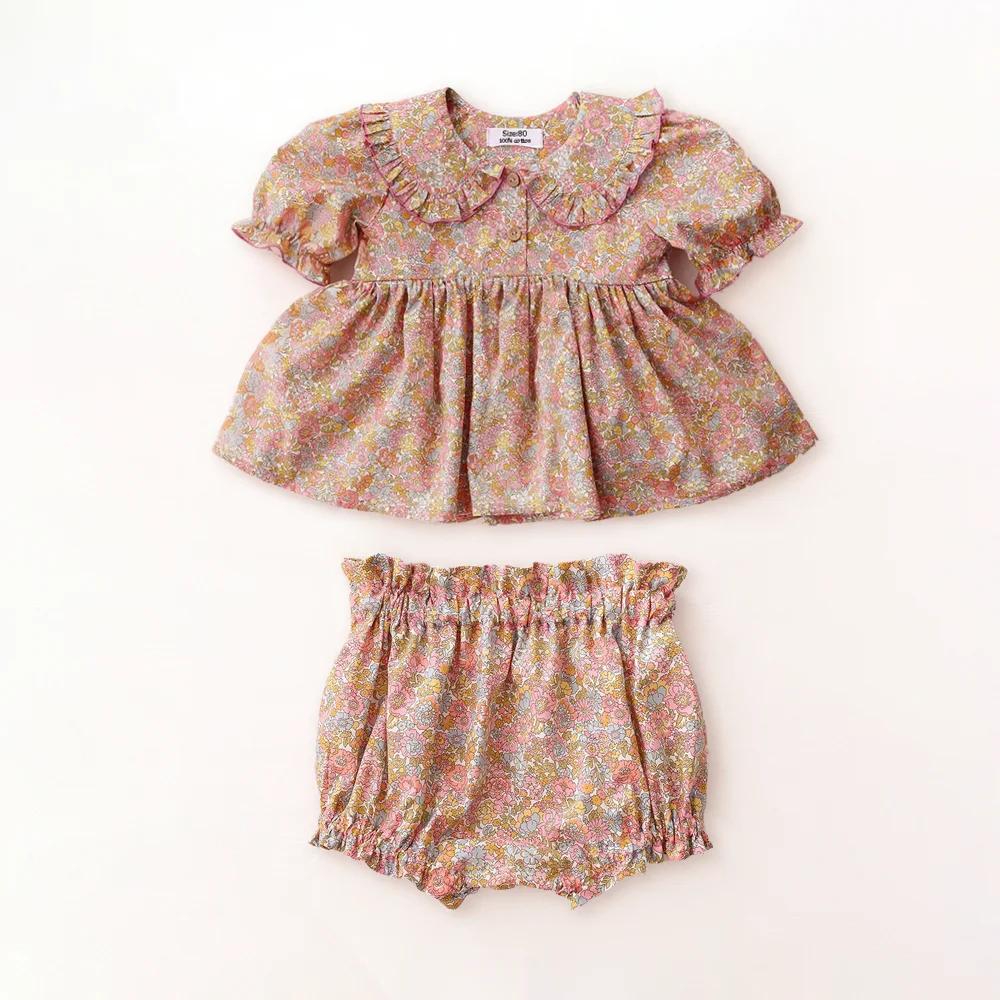 Ensemble de vêtements pour bébé fille, 2 pièces, été, coton floral, costume pour petite fille de 0 à