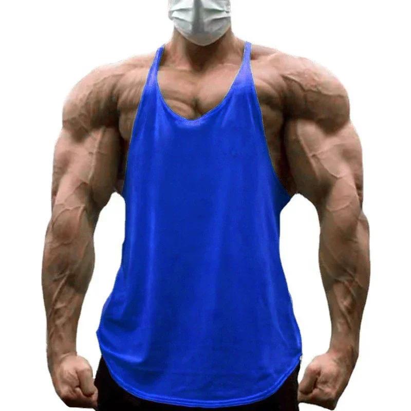 Débardeur musculaire uni pour hommes, Fitness, musculation, course à pied, Sport, gilets sans manche