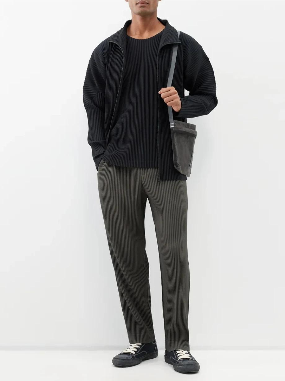 Miyake Plisse homme fermeture éclair plissée décontracté Cardigan rue mode manteau avant bidirection