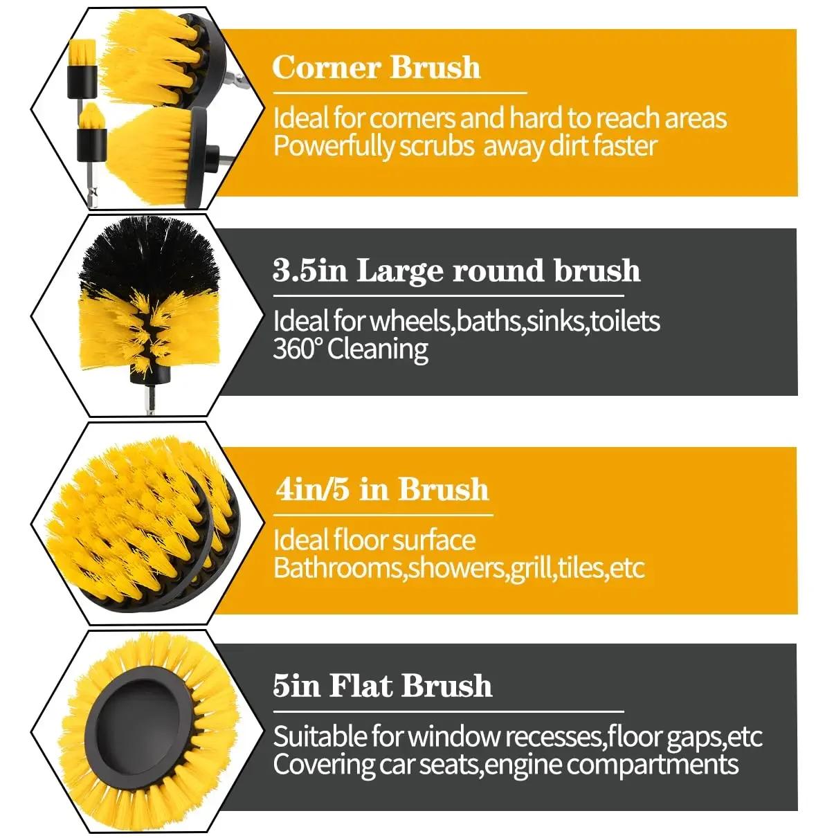 Ensemble de fixation de brosse de nettoyage, brosse à récurer électrique avec perceuse longue de 1/4