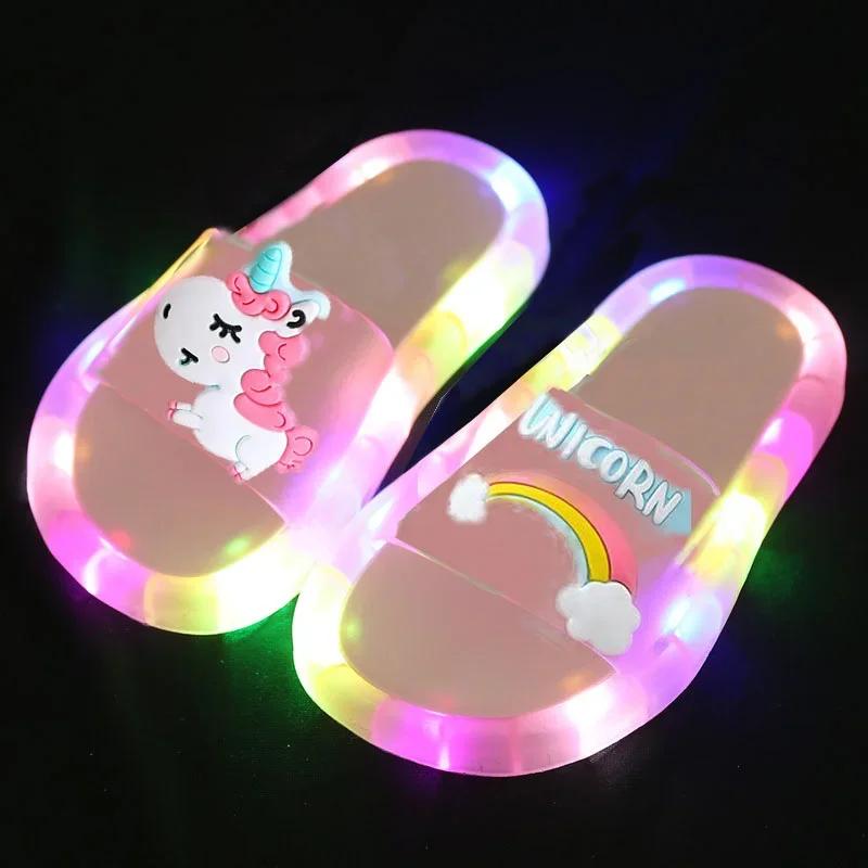 Pantoufles pour enfants garçons et filles, chaussures imprimées d'animaux licorne de dessin animé, c