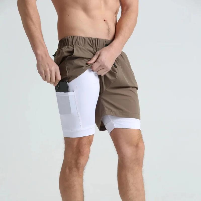 Short de sport double pont pour hommes, short d'entraînement à séchage rapide, décontracté 2 en 1, p