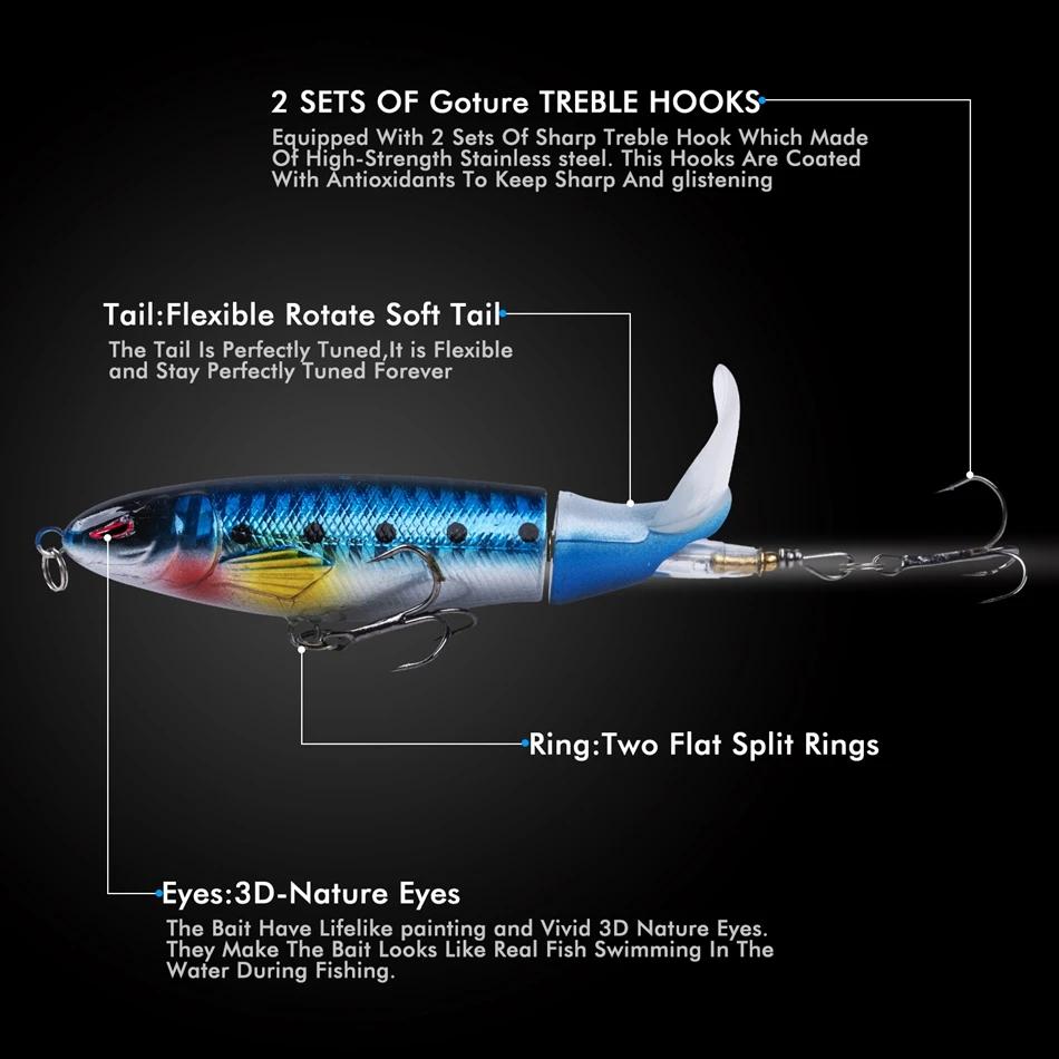 Goture Whopper Popper 10 cm/11 cm/14 cm Topwater leurre de pêche Blowups brochet appâts queue rotati