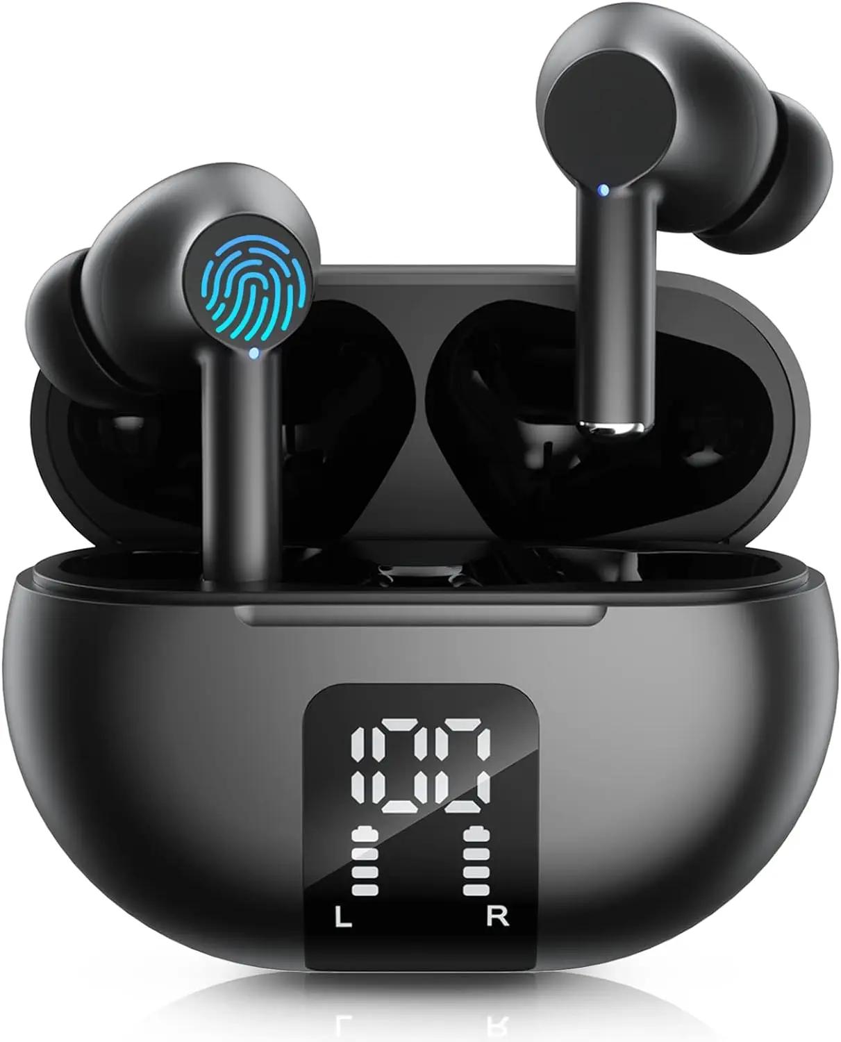 Écouteurs sans fil Bluetooth 5.3, lecture 60H, affichage de puissance LED, écouteurs, micro, suppres