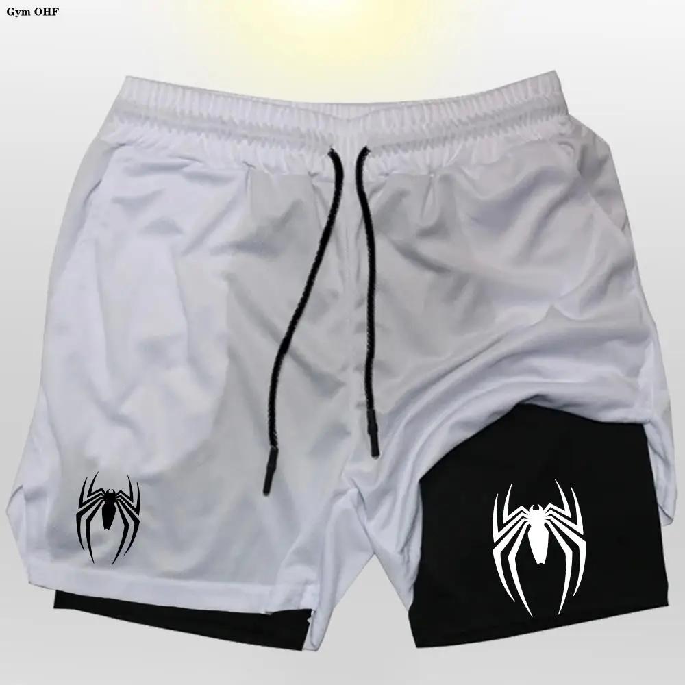 Spider-Shorts de sport à double pont pour hommes, bas de plage 2 en 1, pantalons courts d'entraîneme