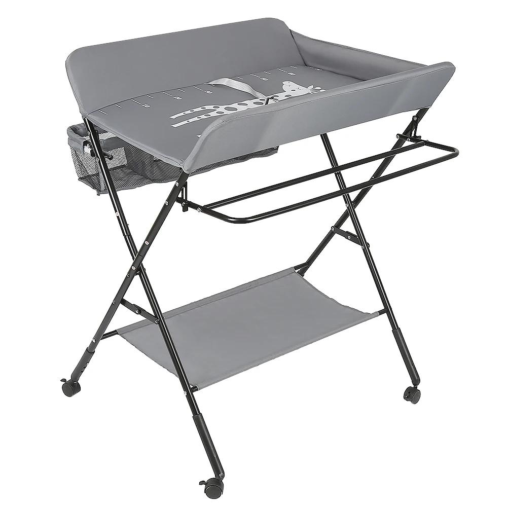 Table à Langer Pliante, Table à Langer Réglable en Hauteur avec Panier de Rangement, Ceinture de Séc