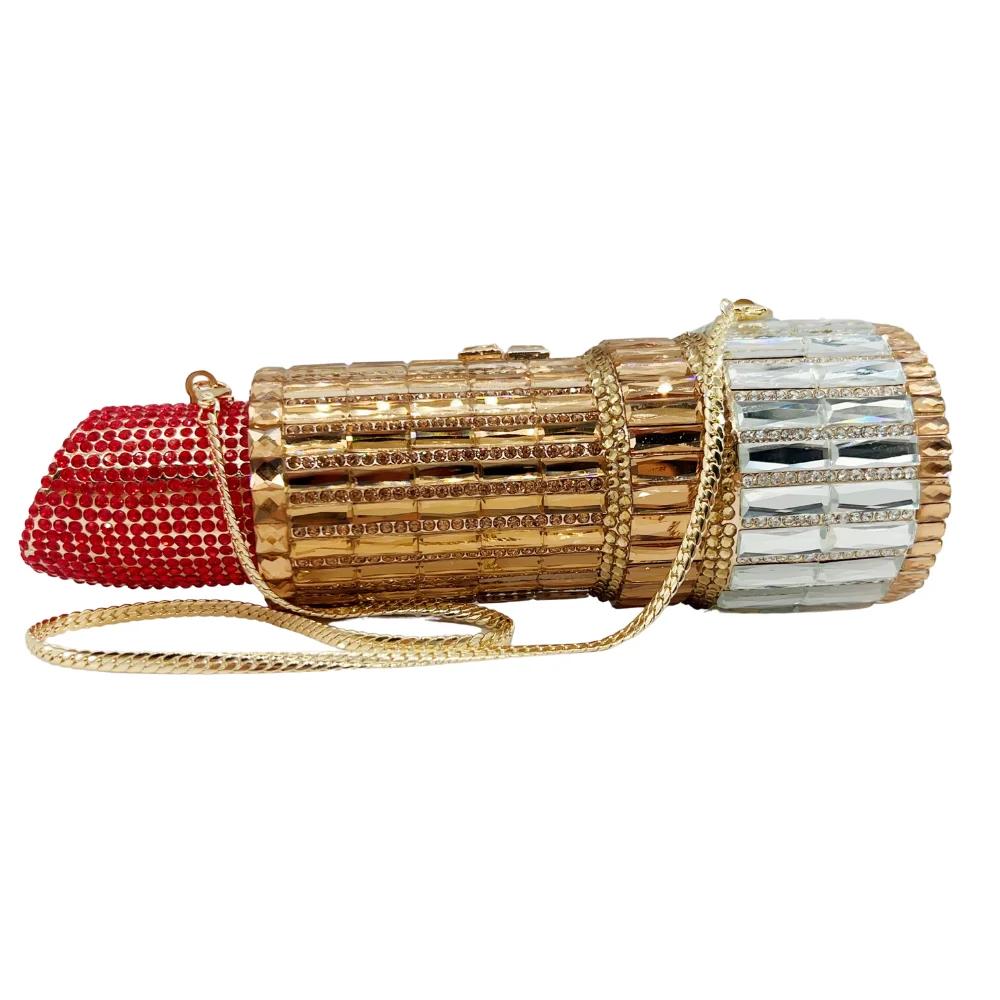 Pochette de rouge à lèvres à dessus plat, sac de soirée en strass cristal pour femme. Sac à main de