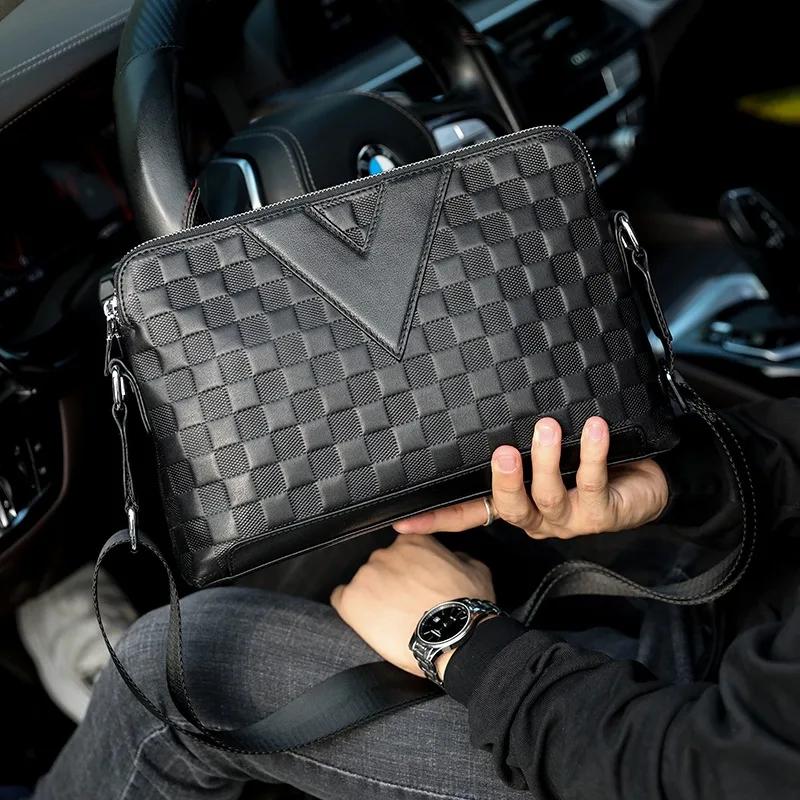 SENOFAN 2025 marque sac à bandoulière hommes véritable cuir de vache Plaid gaufrage sac à main mâle