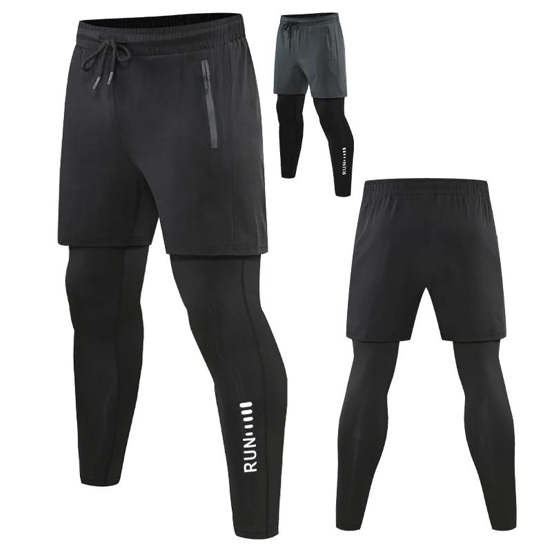 Pantalon de course 2 en 1 pour hommes, Double couche, serré, entraînement, basket-ball, Legging impr