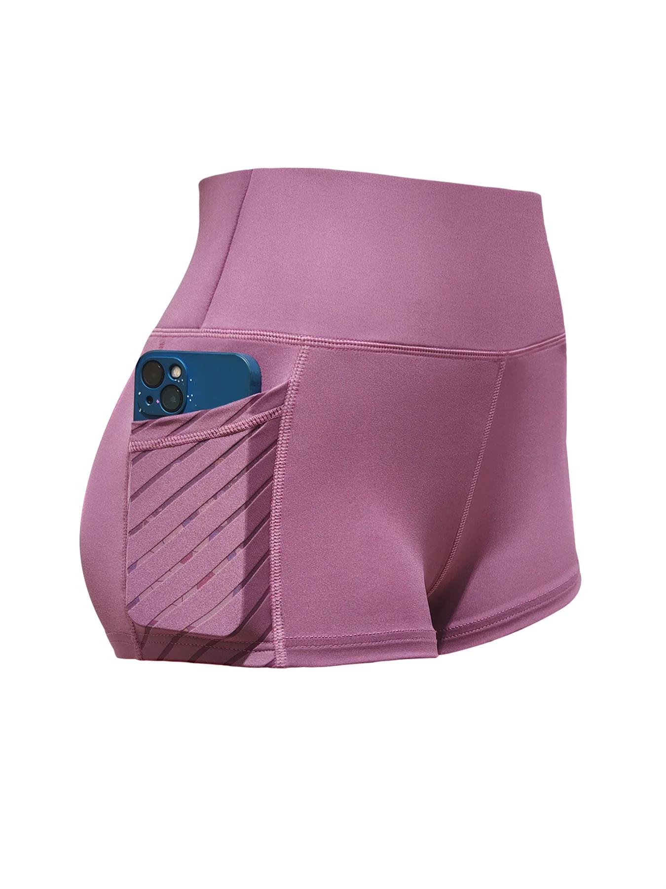 Short de yoga taille haute élastique pour femme - Poche latérale levage hanche course fitness