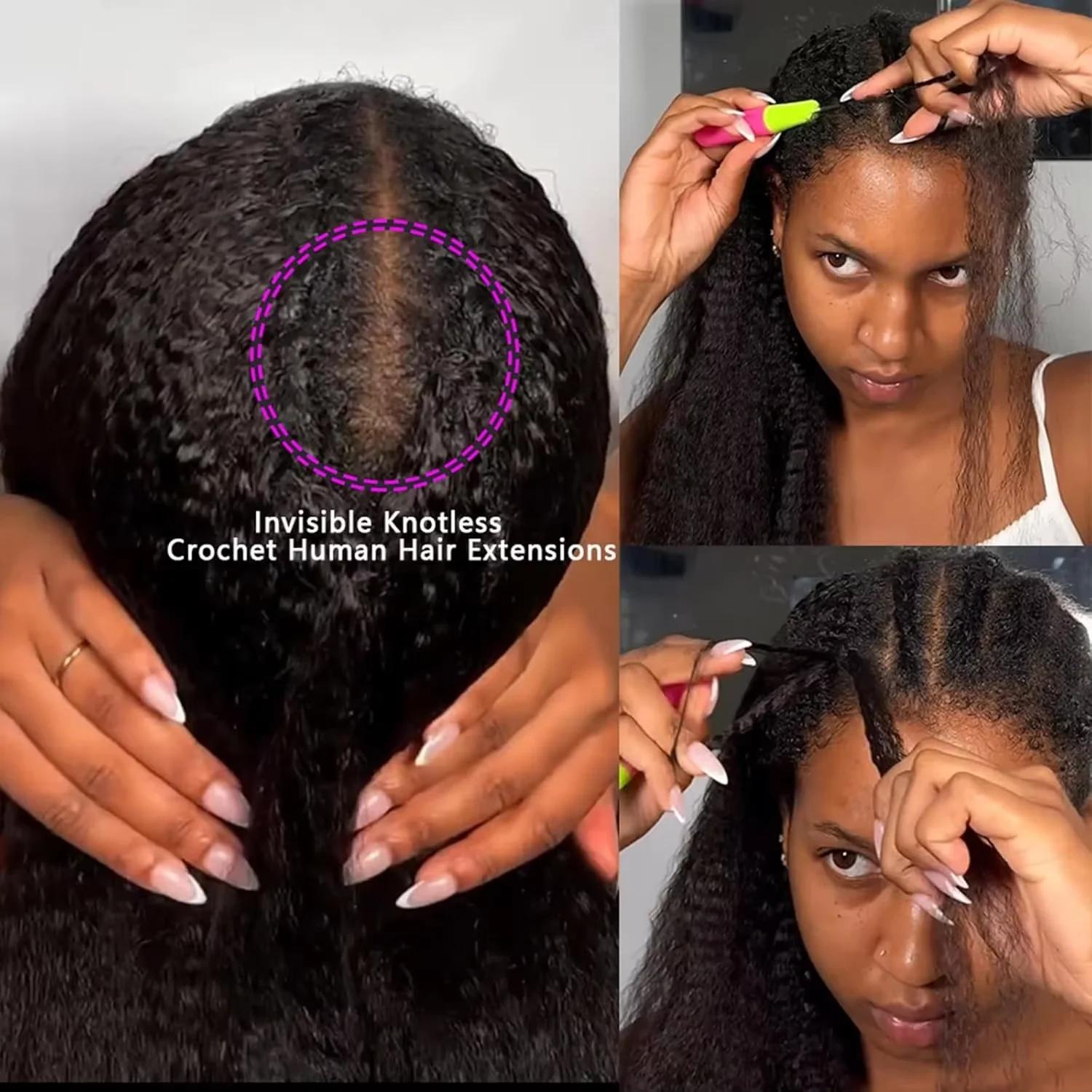 Lot de 5 tresses au crochet bouclées birmanes sans nœuds, pré-séparées, effet plume, légères, réutil