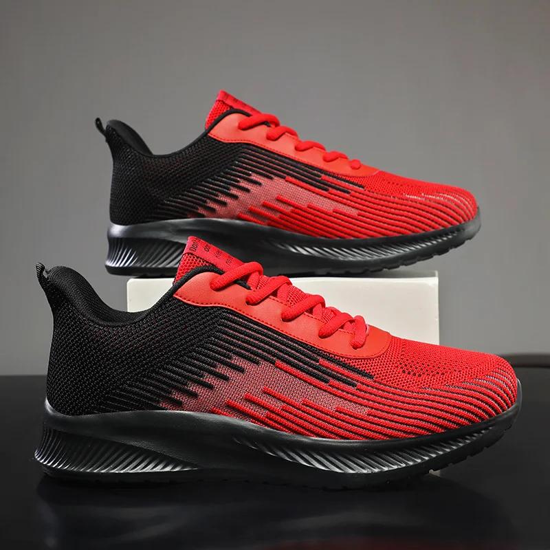 Baskets de course maille rouge - Chaussures sport légères antidérapantes grande taille 47