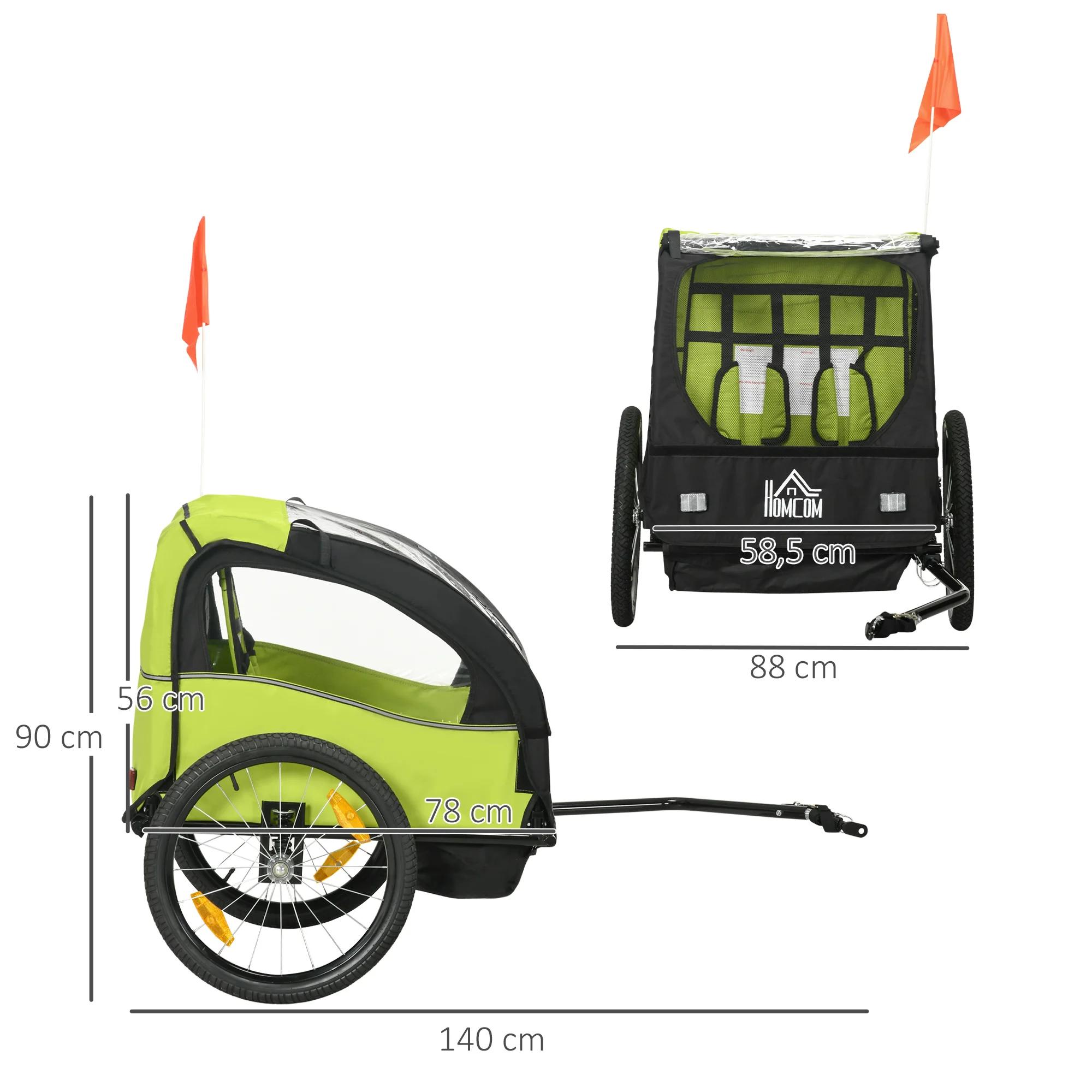 Remorque de vélo Homcom pour enfants +18 mois avec 2 sièges 140X88X90 cm